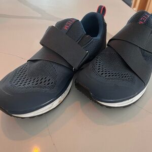 Navy Spin Shoes with Velcro Strap and Breathable Mesh